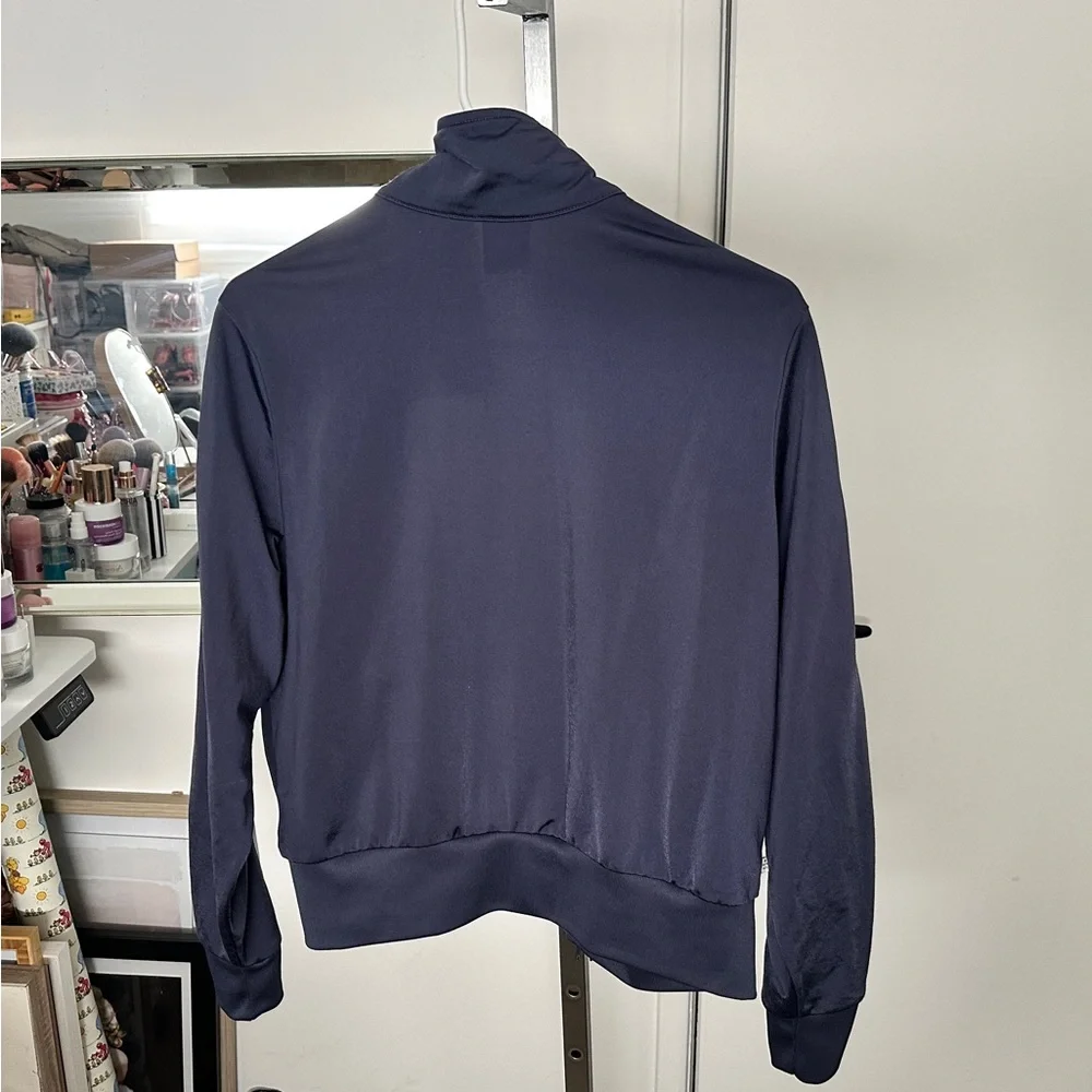 Adidas Blue and White Bomber Jacket with Iconic Stripes - Picture 3 of 3